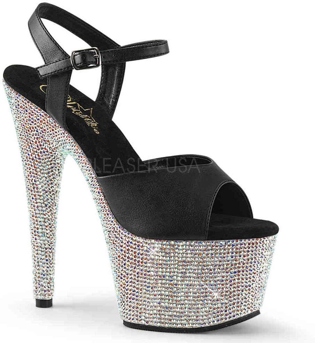 EU 37 = US 7 | BEJEWELED-709DM | 7 Heel, 2 3/4 PF Ankle Strap Sandal w/RS